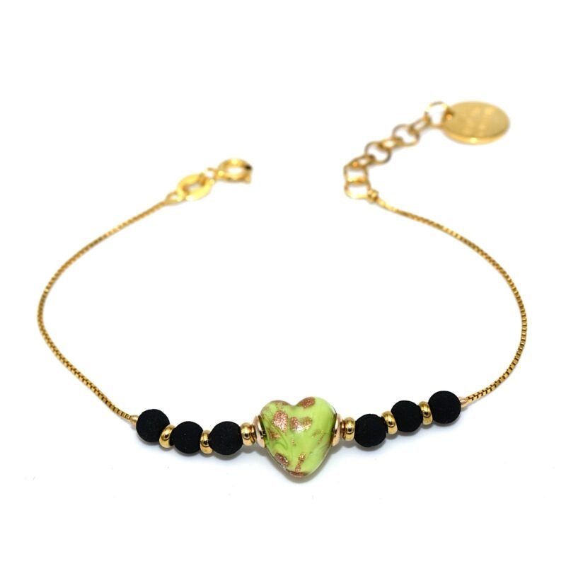 Bracciale verde amore di Murano e lava